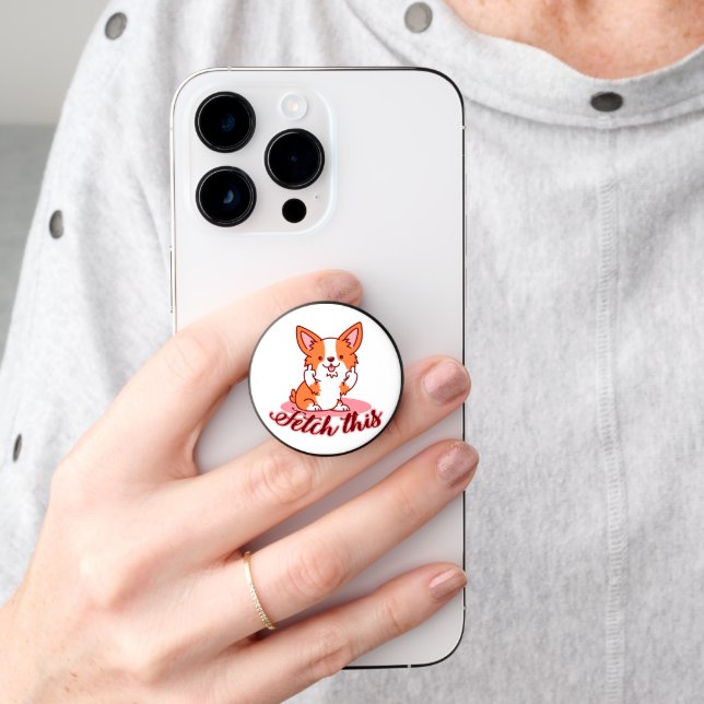 Funny Corgi Dog Middle Finger Fetch This PopSocket (Hand)
