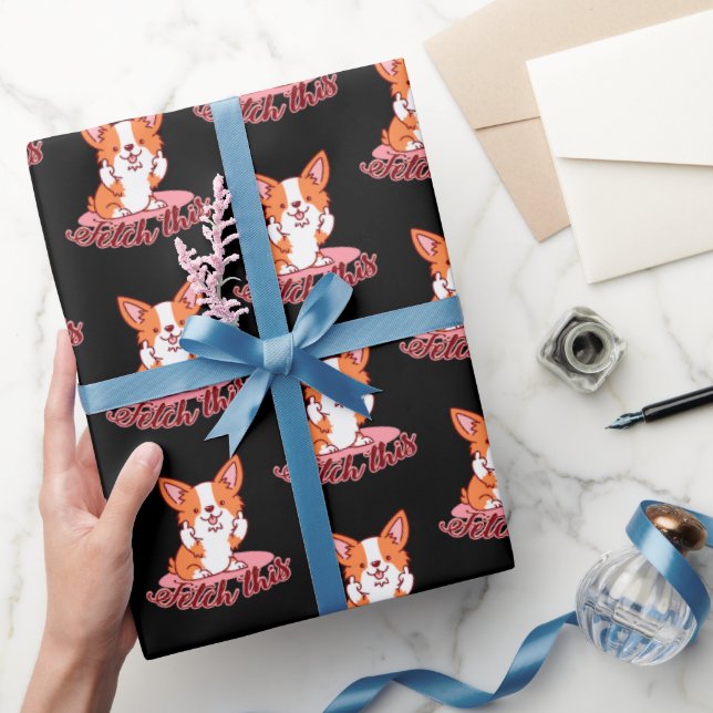 Funny Corgi Dog Middle Finger Fetch This Wrapping Paper (Gifting)