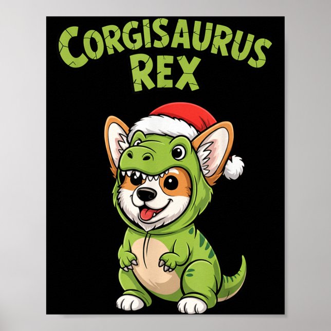 Funny Corgi Dog T-rex Costume Christmas Kids Boys  Poster (Front)
