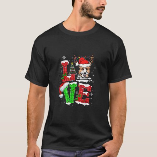 Funny Corgi Dog Tree Christmas Lights Xmas Pajama T_Shirt