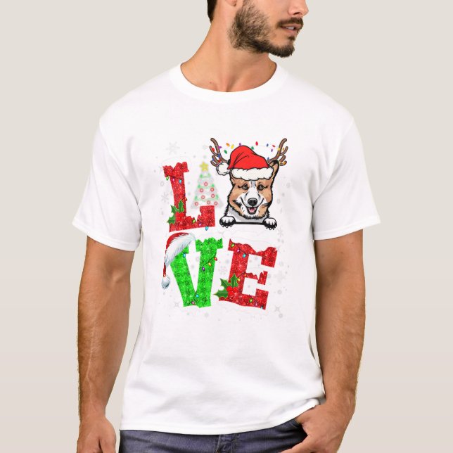Funny Corgi Dog Tree Christmas T-Shirt (Front)
