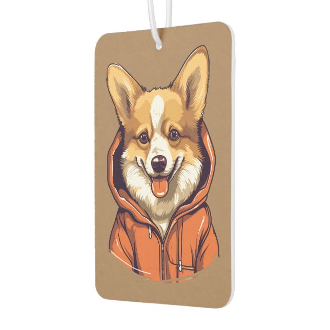 Funny Corgi Dog Wearing Hoodie Air Freshener (Left)