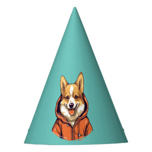 Funny Corgi Dog Wearing Hoodie Party Hat