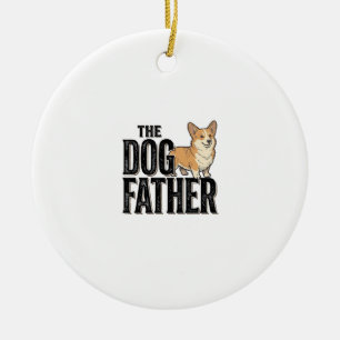 Funny Corgi Dogfather Vintage Engraving T-Shirt De Ceramic Ornament