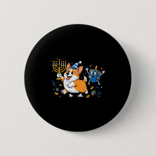 Funny Corgi Dreidel Menorah Hanukkah Kids Womens M Button