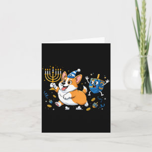 Funny Corgi Dreidel Menorah Hanukkah Kids Womens M Card