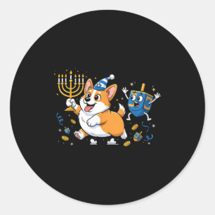 Funny Corgi Dreidel Menorah Hanukkah Kids Womens M Classic Round Sticker