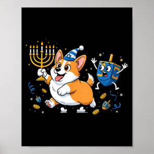 Funny Corgi Dreidel Menorah Hanukkah Kids Womens M Poster