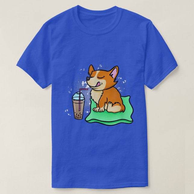 Funny Corgi Drinking Boba Tea Bubble Tea Dog Lover T-Shirt (Design Front)