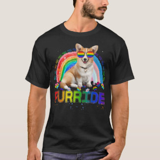 Funny Corgi Gay Pride  Rainbow Sunglasses LGBTQ  T-Shirt
