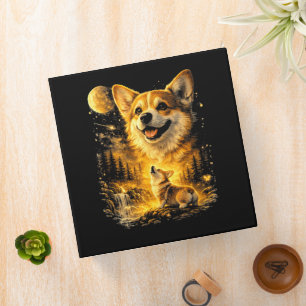 Funny Corgi Howling at The Moon 3 Ring Binder