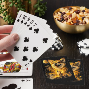 Funny Corgi Howling at The Moon Poker Cards