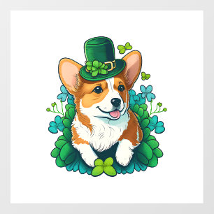 Funny Corgi Lover Shamrock Happy St Patricks Day Wall Decal
