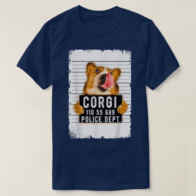Funny Corgi Mug Shot  T-Shirt (Design Front)