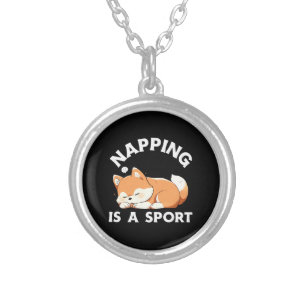 Funny Corgi Napping Is a Sport Dog Lover Silver Plated Necklace