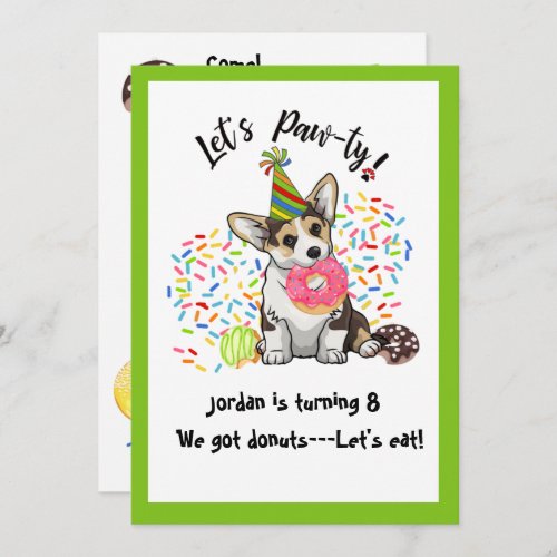 Funny Corgi Pet Donuts Birthday Party Invitation