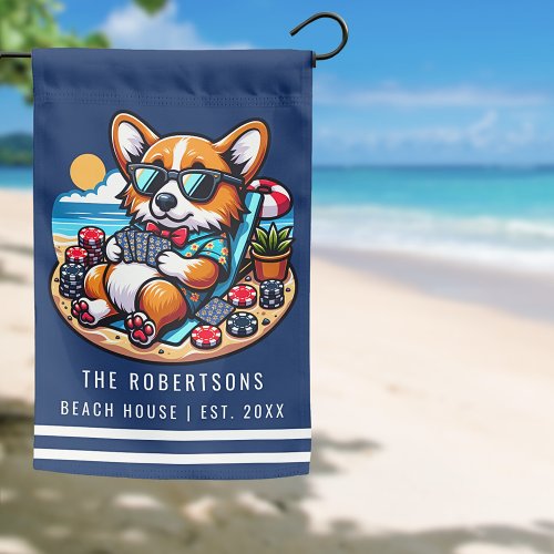 Funny Corgi Playing Poker Family Beach House Garden Flag