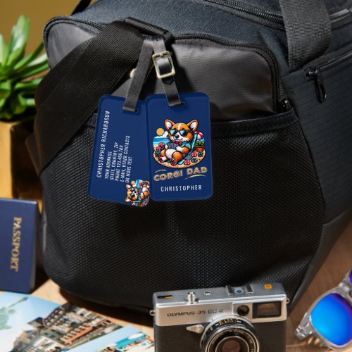 Funny Corgi Poker Player Dog Dad Custom Travel Luggage Tag