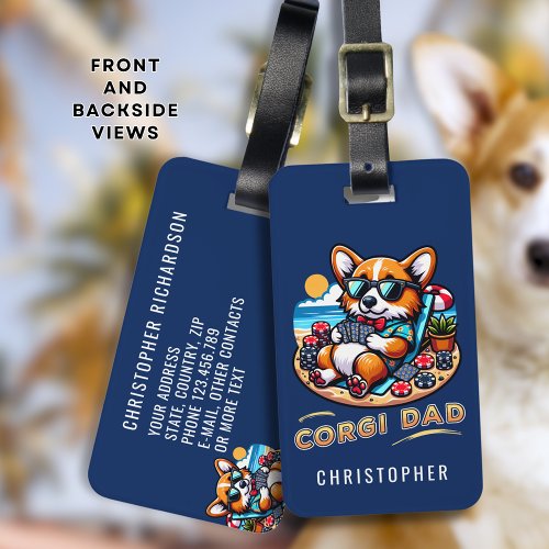 Funny Corgi Poker Player Dog Dad Custom Travel Luggage Tag