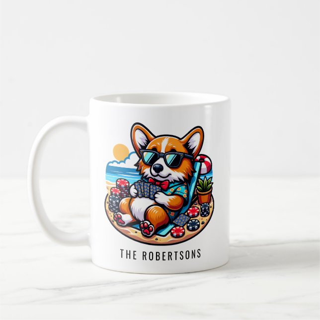 Funny Corgi Poker Player Personalized Coffee Mug (Left)