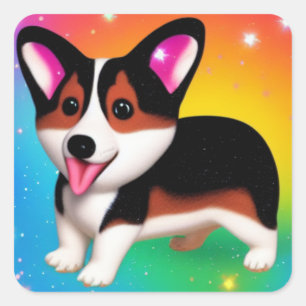 Funny Corgi Puppy Dog Square Sticker