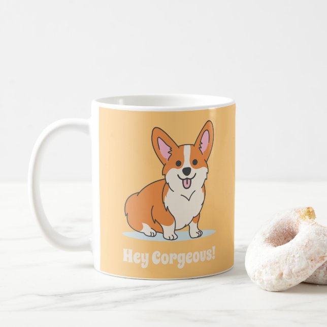 Funny Corgi Puppy - Hey Corgeous Coffee Mug (With Donut)