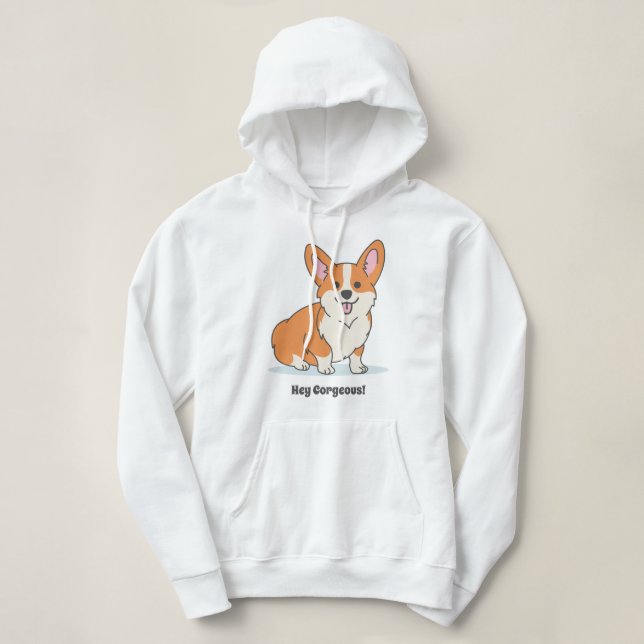 Funny Corgi Puppy - Hey Corgeous Dog Illustration Hoodie (Design Front)