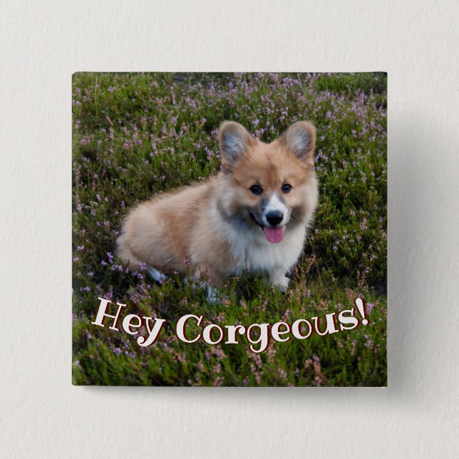 Funny Corgi Puppy Pun Button (Front)