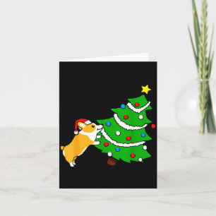 Funny Corgi Pushing Christmas Tree Xmas Dog Mom  Card