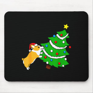 Funny Corgi Pushing Christmas Tree Xmas Dog Mom Mouse Pad