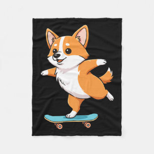 Funny Corgi Skater Skateboard Ballerina Mom Dad Ki Fleece Blanket