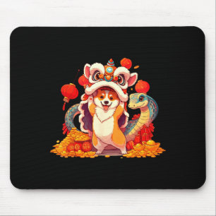 Funny Corgi Snake Chinese New Year 2025 Womens Men Mouse Pad
