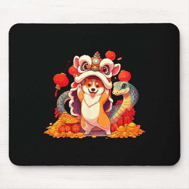 Funny Corgi Snake Chinese New Year 2025 Womens Men Mouse Pad (Front)