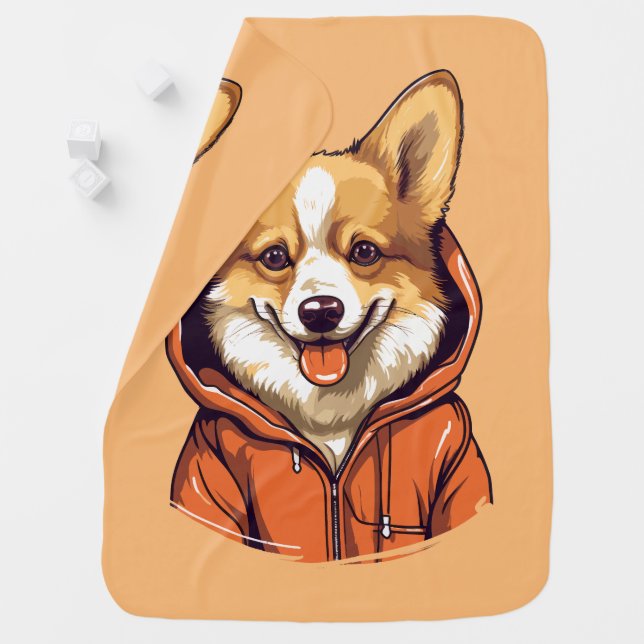 Funny Corgi Wearing Hoodie Baby Blanket (In Situ)