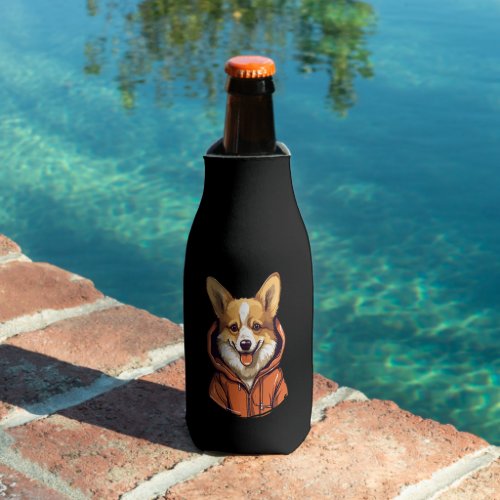 Funny Corgi Wearing Hoodie Bottle Cooler