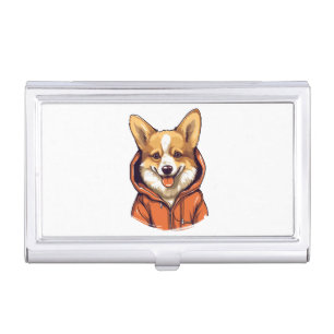 Funny Corgi Wearing Hoodie Business Card Case