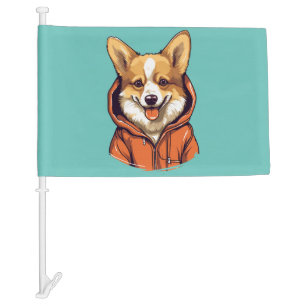 Funny Corgi Wearing Hoodie Car Flag