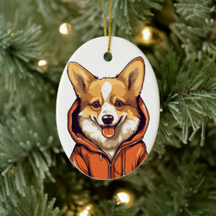 Funny Corgi Wearing Hoodie Ceramic Ornament