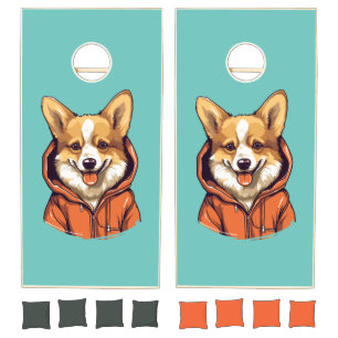 Funny Corgi Wearing Hoodie Cornhole Set
