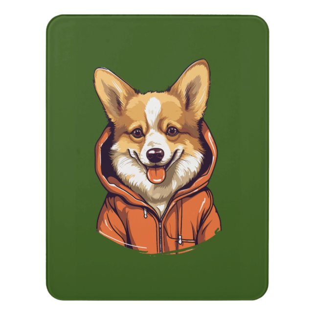 Funny Corgi Wearing Hoodie Door Sign (Contemporary Vert)