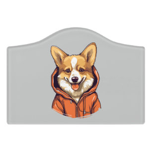 Funny Corgi Wearing Hoodie Door Sign