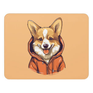 Funny Corgi Wearing Hoodie Door Sign