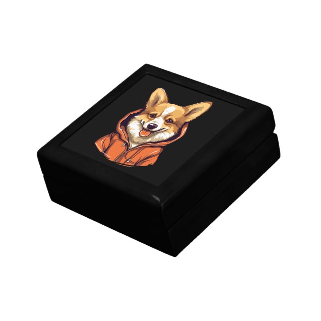 Funny Corgi Wearing Hoodie Gift Box (Side)