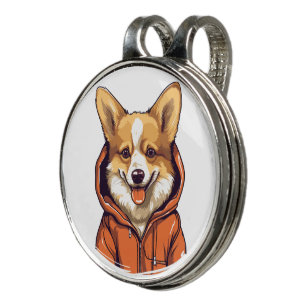 Funny Corgi Wearing Hoodie Golf Hat Clip
