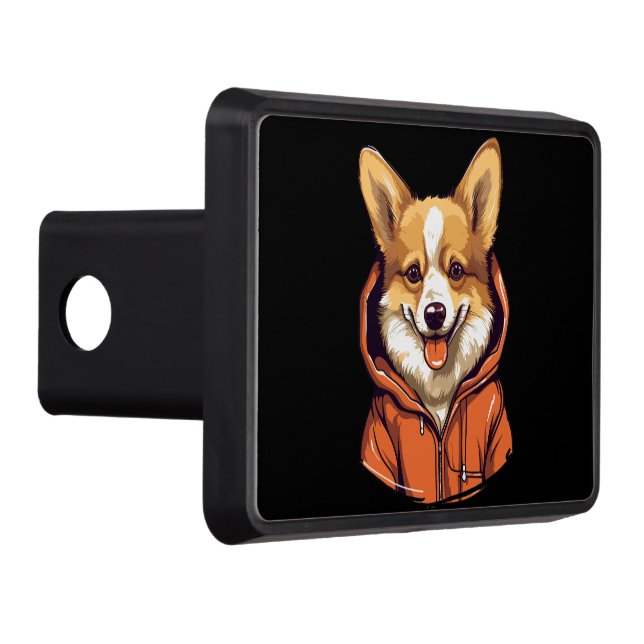 Funny Corgi Wearing Hoodie Hitch Cover (Right)