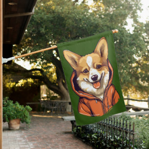Funny Corgi Wearing Hoodie House Flag