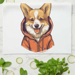 Funny Corgi Wearing Hoodie Kitchen Towel