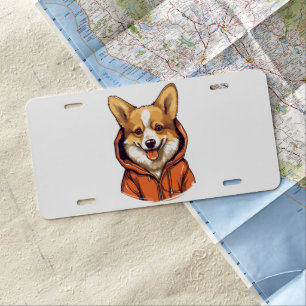 Funny Corgi Wearing Hoodie License Plate