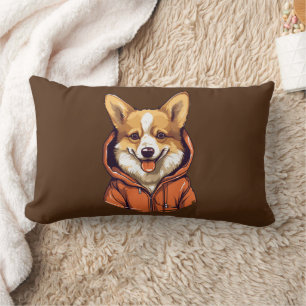 Funny Corgi Wearing Hoodie Lumbar Pillow
