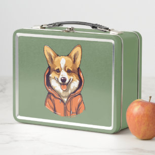 Funny Corgi Wearing Hoodie Metal Lunch Box